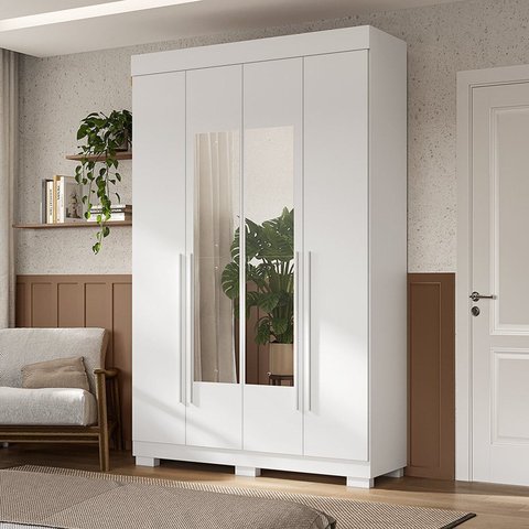 Guarda-Roupa Casal 4 Portas com Espelho 133cm Willow Espresso Móveis Branco