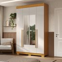 Ver imagem 1 de Guarda-Roupa Casal 4 Portas com Espelho 133cm Willow Espresso Móveis Off White/Cinamomo