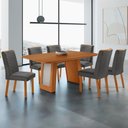 Ver imagem 1 de Conjunto de Jantar Carolina Laminado 6 Lugares Tampo MDF Cadeiras Estofadas Grafite 180cm Moderna
