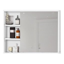 Espelheira Para Banheiro C/ Porta Espelho E Prateleiras 80cm - Branco - 4