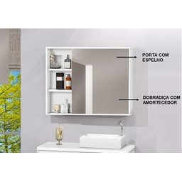 Espelheira Para Banheiro C/ Porta Espelho E Prateleiras 80cm - Branco - 2