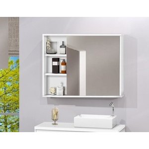 Espelheira Para Banheiro C/ Porta Espelho E Prateleiras 80cm - Branco