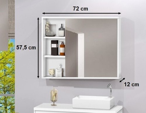 Espelheira Para Banheiro C/ Porta Espelho E Prateleiras 80cm - Branco - 3