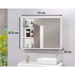 Espelheira Para Banheiro C/ Porta Espelho E Prateleiras 80cm - Branco - 3