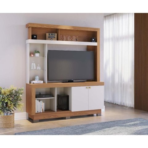 Rack Estante para TV até 50 Polegadas 2 Portas e Prateleiras de Vidro Multimóveis Crcol-RCP028
