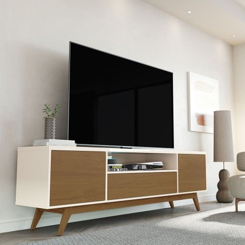 Rack para TV até 72 Polegadas Valencia 3 Portas Off White/Freijó - Giga Móveis