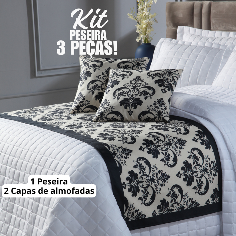 Kit Peseira Casal Mais 2 Capa de Almofadas 43 X 43cm.:preta Azulado - 2