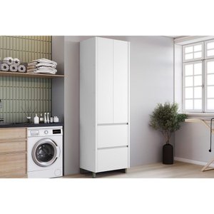 Armário Multiuso Lavanderia Rainha C/ 2 Portas e 2 Gavetas 70cm Branca - Nesher