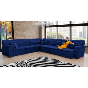 Sofá Magno 3.77x4.57m de Canto, Retrátil e Reclinável - Azul