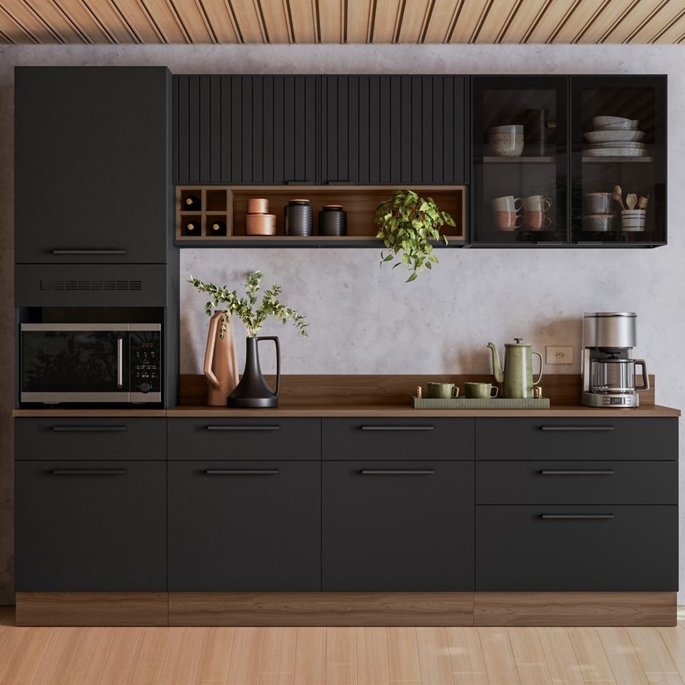 Cozinha Modulada em Aço 5 Peças 7 Portas 6 Gavetas Paneleiro Forno Rodapé PVC Exclusive Itatiaia