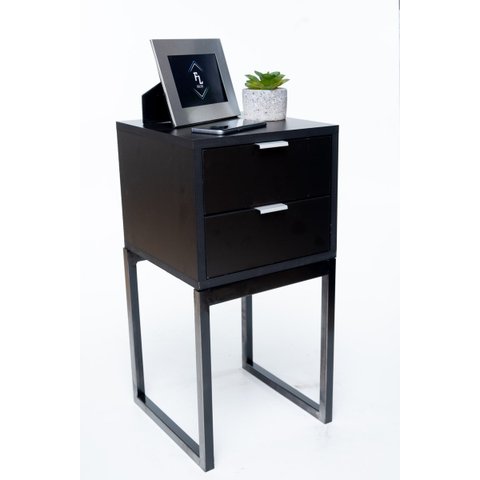 Mesa de Cabeceira Industrial Preto Eco 40cm com 2 Gavetas Base Preta Enviamos Montado