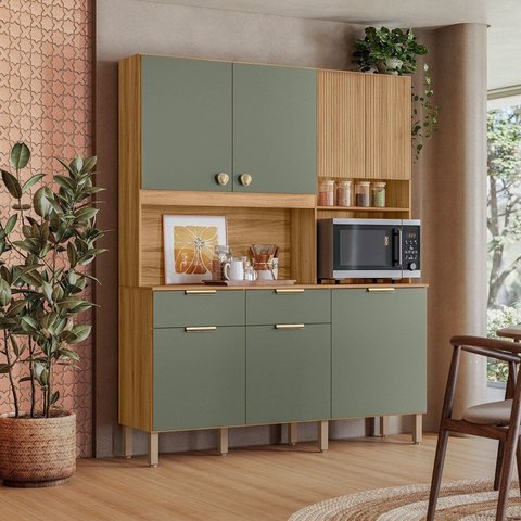 Armário de Cozinha Compacta 7 Portas 2 Gavetas Tropical
