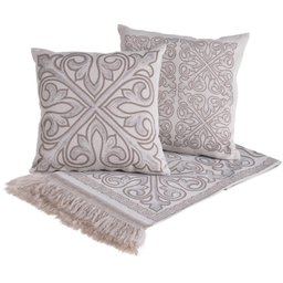 Peseira King com Almofadas Kit 05 Peças Tecido Jacquard Grécia - Cáqui - 6