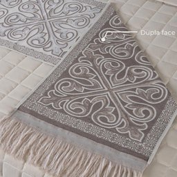 Peseira King com Almofadas Kit 05 Peças Tecido Jacquard Grécia - Cáqui - 3
