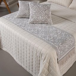 Peseira King com Almofadas Kit 05 Peças Tecido Jacquard Grécia - Cáqui - 1