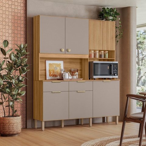 Armário de Cozinha Compacta 7 Portas 2 Gavetas Tropical Cinza/Freijó/Fendy