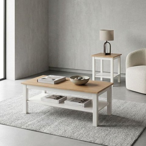 Conjunto Sala Estar 2 Peças Lateral e Mesa de Centro Vanilla MDF Yescasa Branco