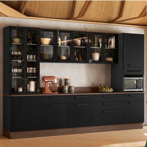 Cozinha Modulada em Aço 7 Peças 12 Portas 7 Gavetas com Cristaleira Rodapé PVC Exclusive Itatiaia