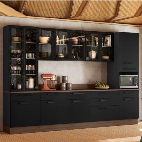Cozinha Modulada em Aço 7 Peças 12 Portas 7 Gavetas com Cristaleira Rodapé PVC Exclusive Itatiaia