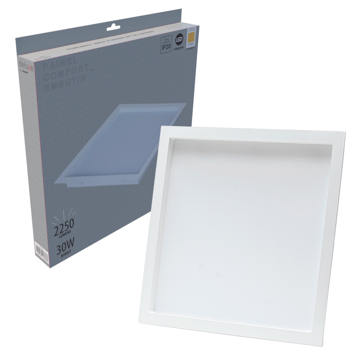 Painel Embutir Branco Recuado Avant Comfort 30w 342x342mm 2700k