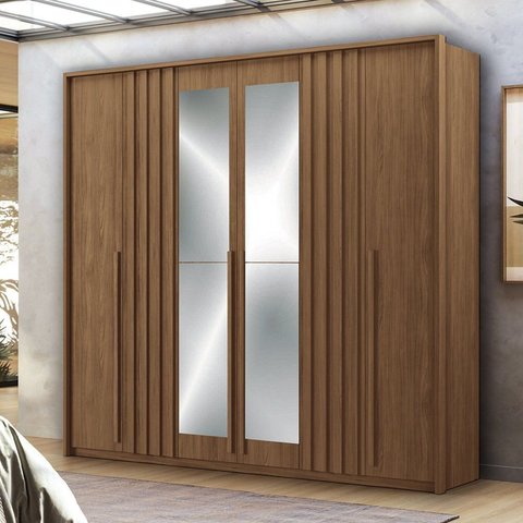 Guarda-Roupa Coimbra 4 Portas 4 Gavetas com Espelho Marrom/Jatoba