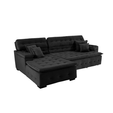 Sofá Orlando 2.20x2.10m com Chaise, Retrátil e Reclinável - Preto
