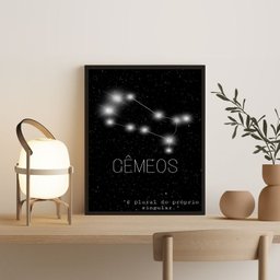 Quadro Decorativo Constelação Signo Gêmeos 45x34cm:madeira Preta - 2