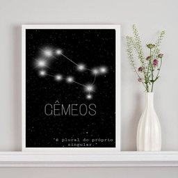 Quadro Decorativo Constelação Signo Gêmeos 45x34cm:madeira Preta - 1