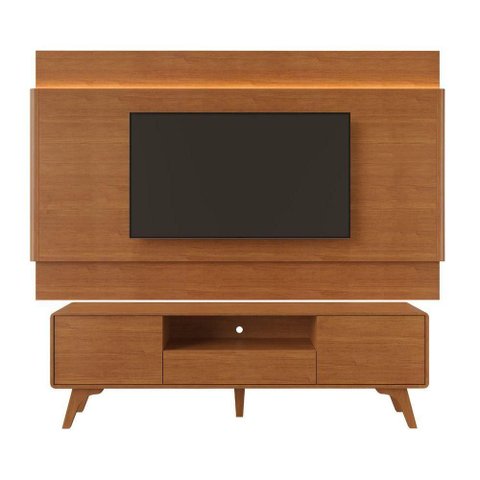 Painel e Rack para TV Aros e Ares 65" 225cm MDF com LED Naturalle Mavaular Móveis