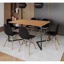 Ver imagem 1 de Mesa Jantar Industrial Retangular Canela 137X90Cm Base V Ferro Preto C/6 Cadeiras Preta Made Canela