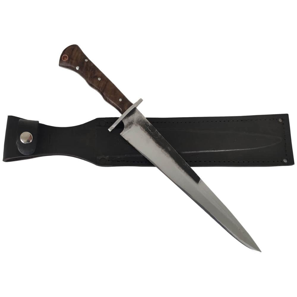 Faca Javalizeira Artesanal Full Tang 10" Aço Carbono 5160 Cabo de Madeira e Bainha de Couro D'avila - 1