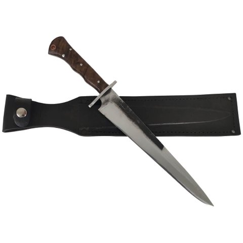 Faca Javalizeira Artesanal Full Tang 10" Aço Carbono 5160 Cabo de Madeira e Bainha de Couro D'avila