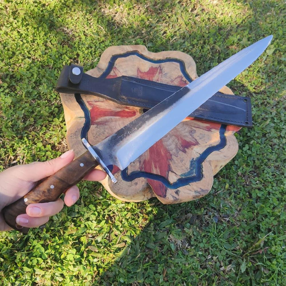 Faca Javalizeira Artesanal Full Tang 10" Aço Carbono 5160 Cabo de Madeira e Bainha de Couro D'avila - 4