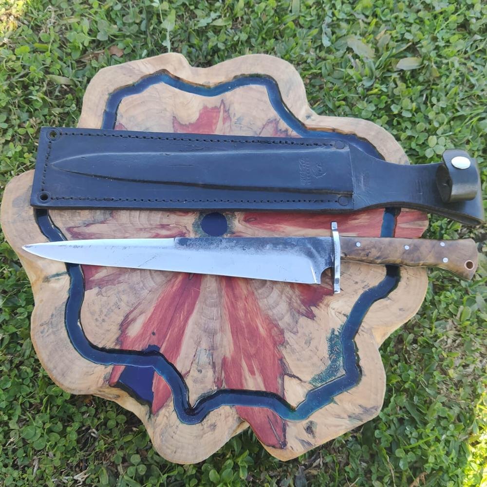 Faca Javalizeira Artesanal Full Tang 10" Aço Carbono 5160 Cabo de Madeira e Bainha de Couro D'avila - 5