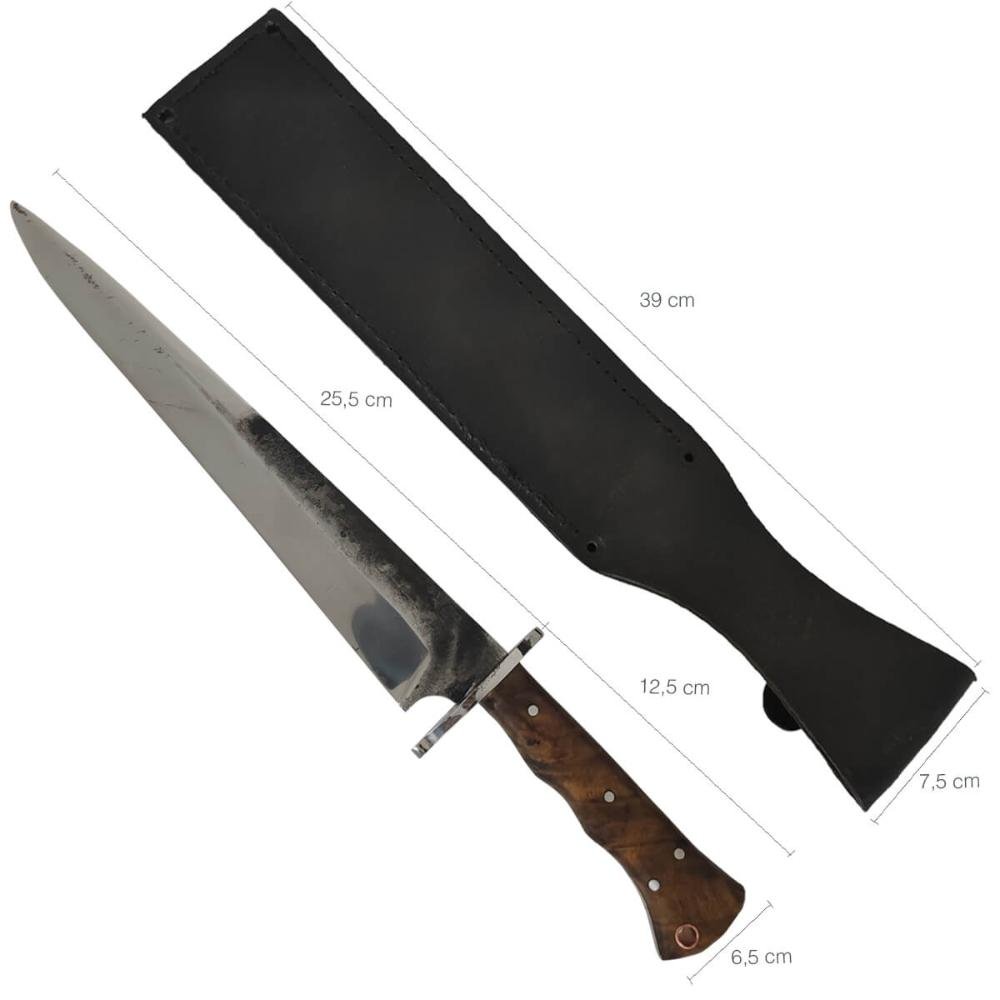 Faca Javalizeira Artesanal Full Tang 10" Aço Carbono 5160 Cabo de Madeira e Bainha de Couro D'avila - 3