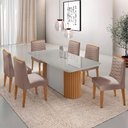 Ver imagem 1 de Mesa Jantar Aspen Tampo Mdf Vidro 6 Cadeiras Eloise Moderna Linho Capuccino Off White Naturale