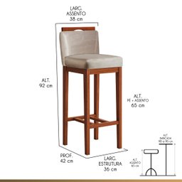 Kit 3 Banquetas Média para Cozinha 38x92 Cm Líbia Madeira Maciça Suede Bege CCS - 2