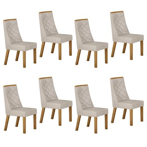 Kit de 8 Cadeiras para Sala de Jantar Aurora Bege/Cinamomo/Veludo Palha