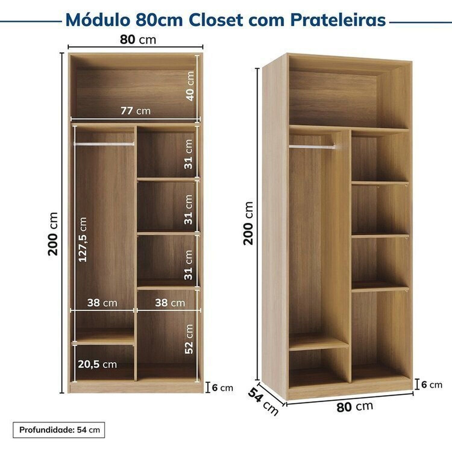 Guarda-roupa Modulado 2 Peças sem Portas Jade Cabecasa Madeiramadeira - 8