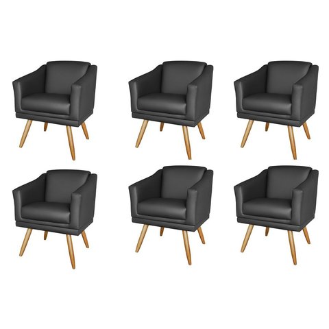 Kit 6 Poltronas Decorativa San Diego Sala Recepção Escritório Preto