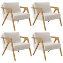 Ver imagem 1 de Kit 4 Poltronas Decorativas para Sala Estar Pietra Estrutura de Madeira L02 Linho Cru - Lyam Decor