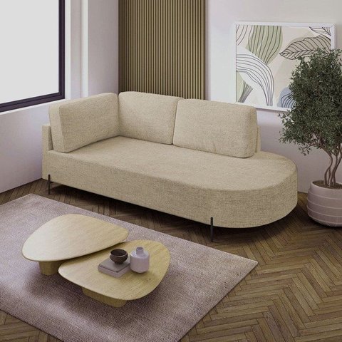 Sofá Living Orgânico 2 Lugares 175cm Base de Ferro Braço Lado Esquerdo Norten Linho Bege