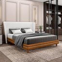 Ver imagem 1 de Conjunto Cama com Cabeceira Casal Torres Pés em Madeira Pu/bouclê Caramelo/off White G91 - Gran Belo