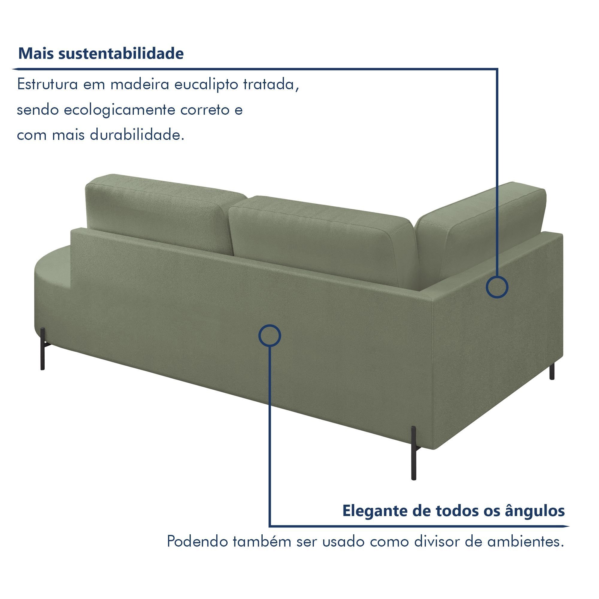 Sofá Living Orgânico 2 Lugares 165cm Norten - 6