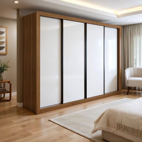 Guarda Roupa Casal Premium Nápoli 4 Portas de Correr 4 Gavetas 279,3cm Yescasa Branco/Carvalho
