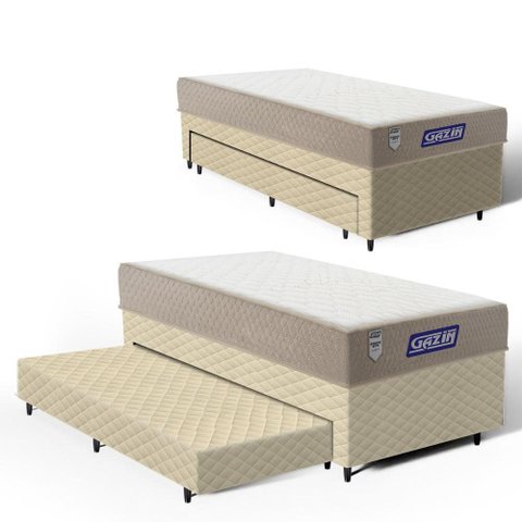Cama Box + Colchão Gazin de Espuma D28 Double Face Force Plus + Auxiliar de Espuma Solteiro 88 cm