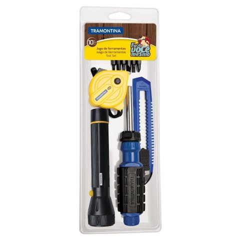 Kit de Ferramentas Tramontina 10 Peças com Trena Estilete e Lanterna