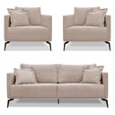Ver imagem 1 de Kit 2 Poltronas e Sofá Living 2 Lugares 1,60m Sirius Linho Areia Pés Metálicos - Pallazio