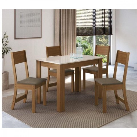 Conjunto de Mesa 1,08cm Belgica com 4 Cadeiras Indekes Freijo/off White/cacau