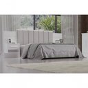 Ver imagem 1 de Cabeceira para Cama Queen Size Ripada Irís Estofada com 2 Mesas de Cabeceira D' Doro Branco/ripado